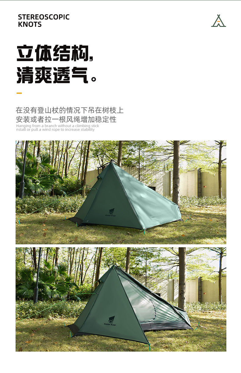 Wholesale Ultra-light Single Tent Outdoor Silicone Coated Nylon Tear-resistant Triangle Camping Hiking Waterproof Pyramid Lightweight