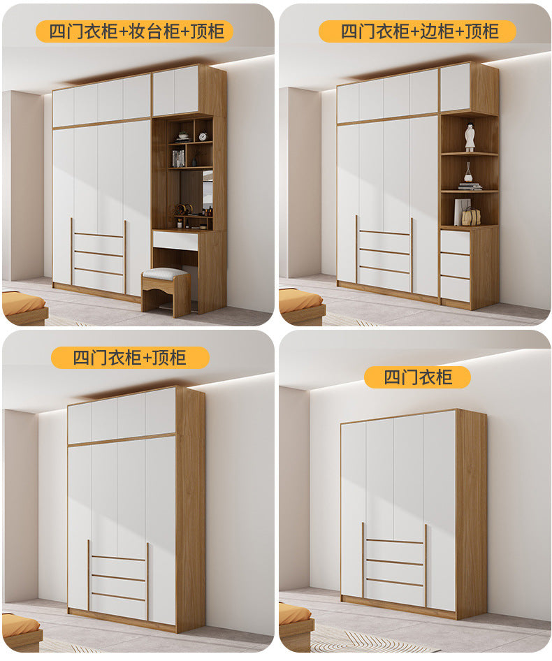 Natural Wood Color Cream Style Wardrobe with Flat Doors for Bedroom, Comes with Small Dressing Table, Freely Combinable Storage Cabinet