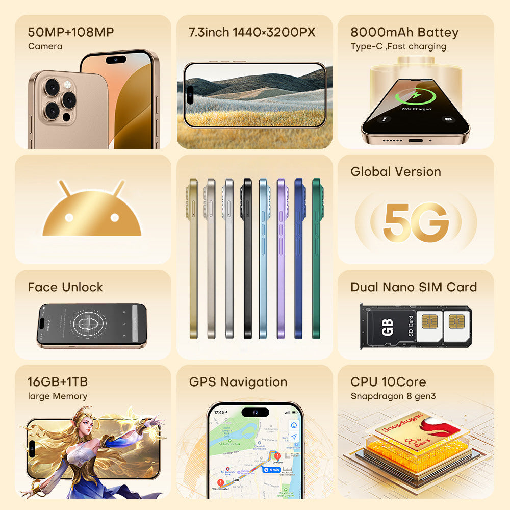 Mobile Phone TK Delivery i16ProMAX4+64Large Screen16pro New Android Phone Hot Sale List