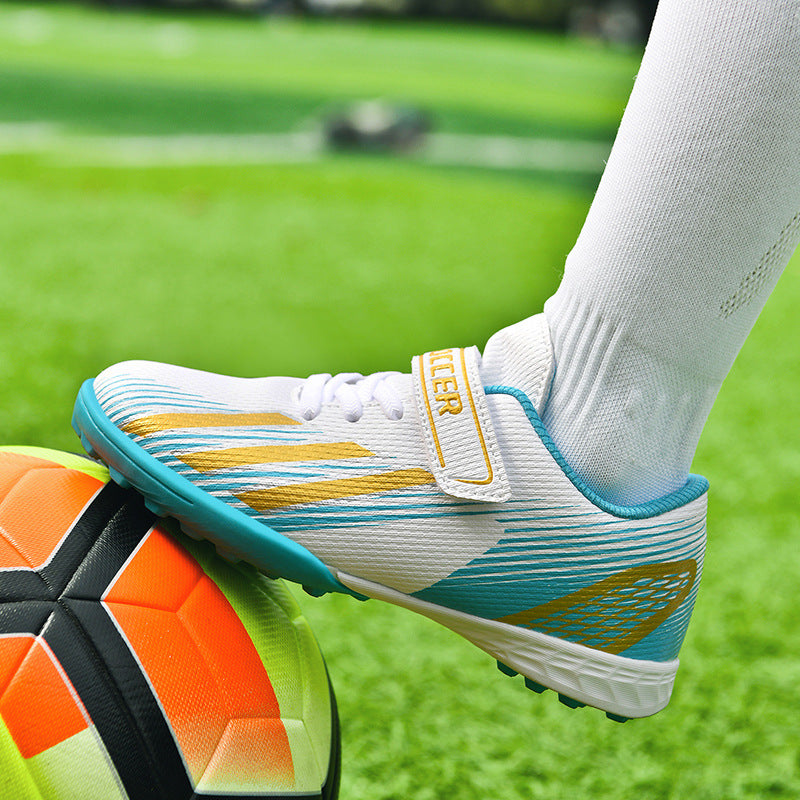 New football shoes for men and women with Velcro for children TF Broken Nail Style Youth Student Grassland Flat Training Shoes