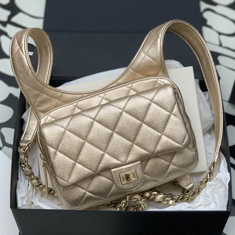 Internet Celebrity Same Style Fashion Versatile Small Chanel Style Diamond Double Shoulder Women's Bag Fashionable Backpack Japanese and Korean Style Women's Bag New Trendy