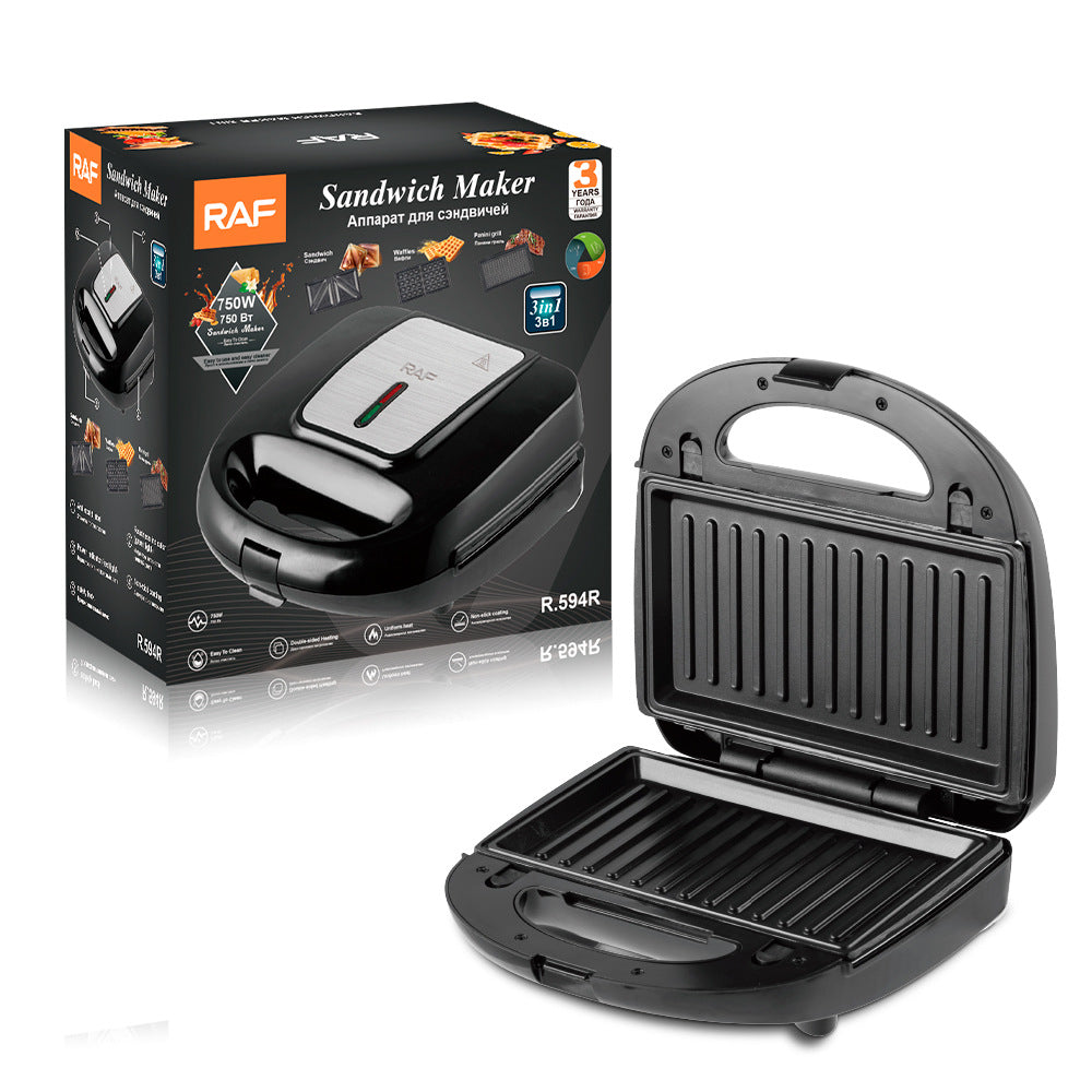 RAF European Standard 3-in-1 Waffle Maker Breakfast Machine Portable Baking Steak Home Multi-Functional 594R