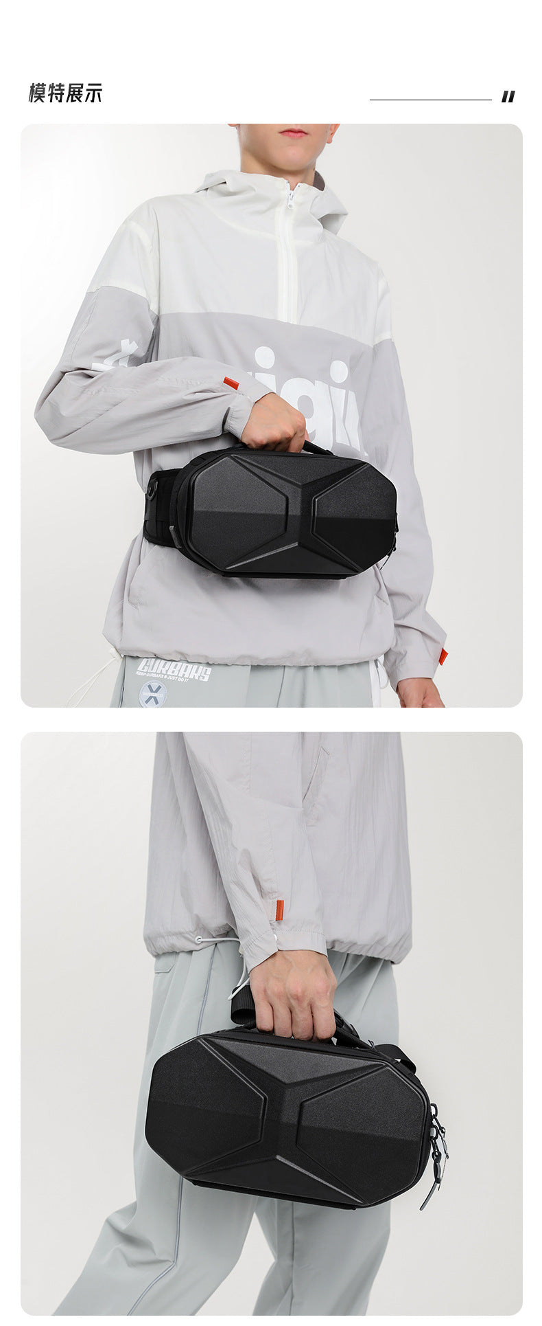 OZUKO Functional Waist Bag for Men PC Hard Shell Chest Bag Waterproof Trendy Sports Crossbody Multifunctional Waist Bag Wholesale