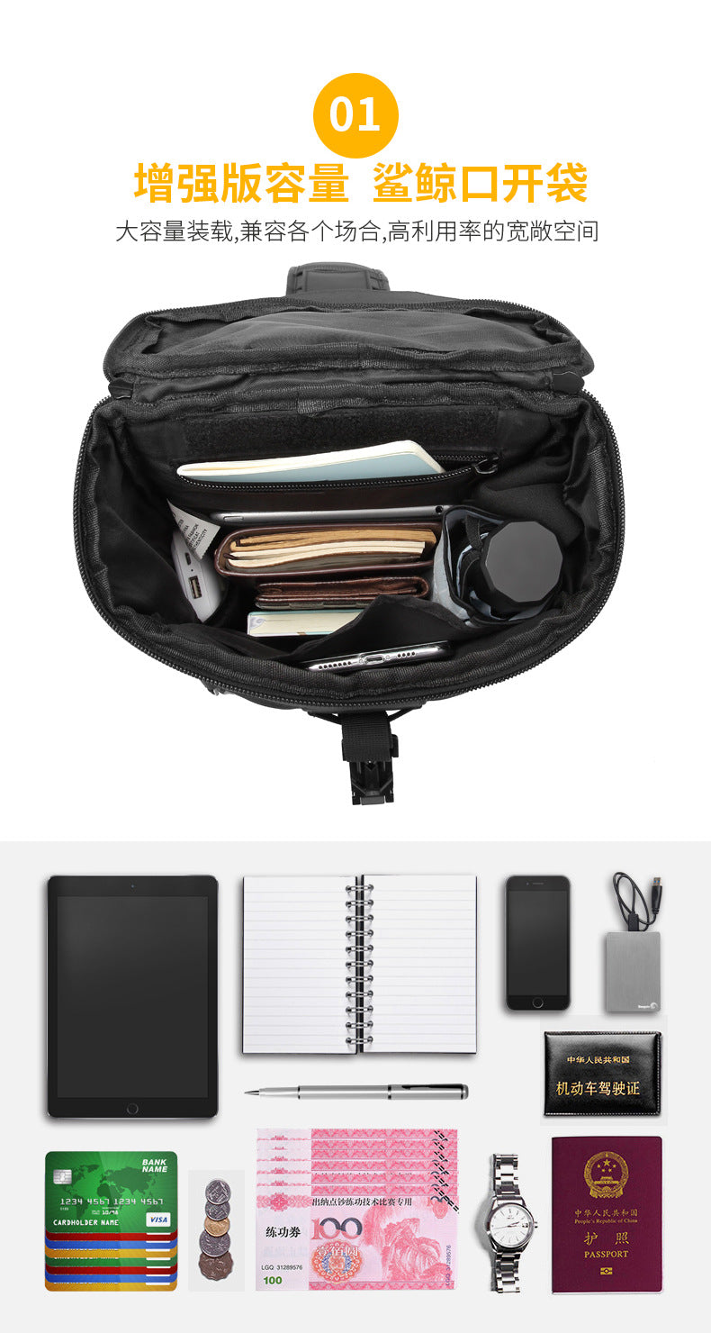 OZUKO Men's Chest Bag Trendy Brand USB Crossbody bag, water-resistant, lightweight, large capacity, single shoulder bag, outdoor chest bag