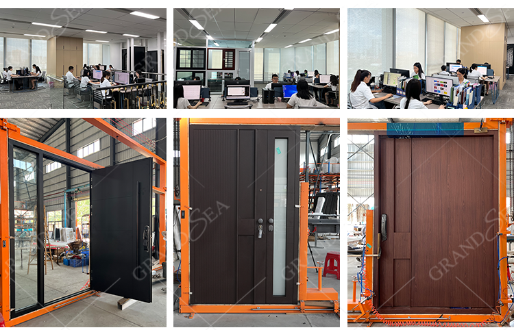 USA Style Exterior Modern High Glossy Black Solid Metal Front Aluminum Stainless Steel Pivot Entry Doors Price