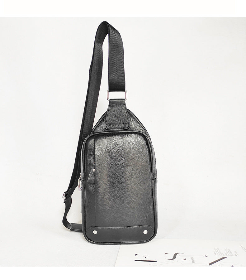 Niche Bag Fingerprint Unlock Men's Top Layer Cowhide Single Shoulder Crossbody Backpack High-End Chest Genuine Leather Chest Bag