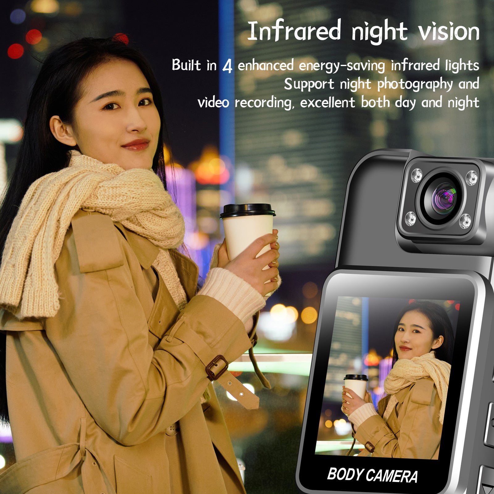 Portable Pocket Camera with Screen, Pocket Camcorder with Back Clip, HD Infrared Night Vision Portable Law Enforcement Camera