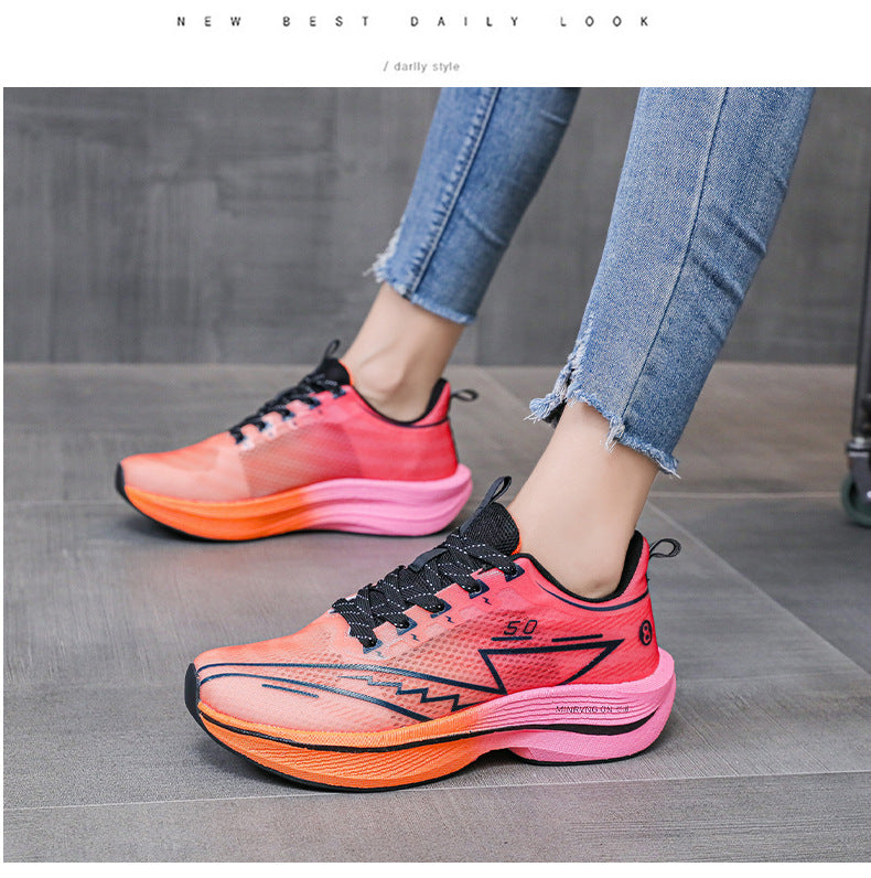 Carbon Plate Running Shoes Mesh Ultra-light Breathable Sports Shoes Men Couple All-match Casual Popcorn Running Shoes Breathable Lightweight