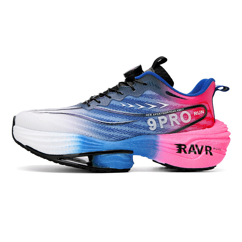 2025Autumn Winter New Breathable Double Mesh Knob Buckle Sports Shoes Couple High Elastic Popcorn Soft Bottom Carbon Plate Running Shoes