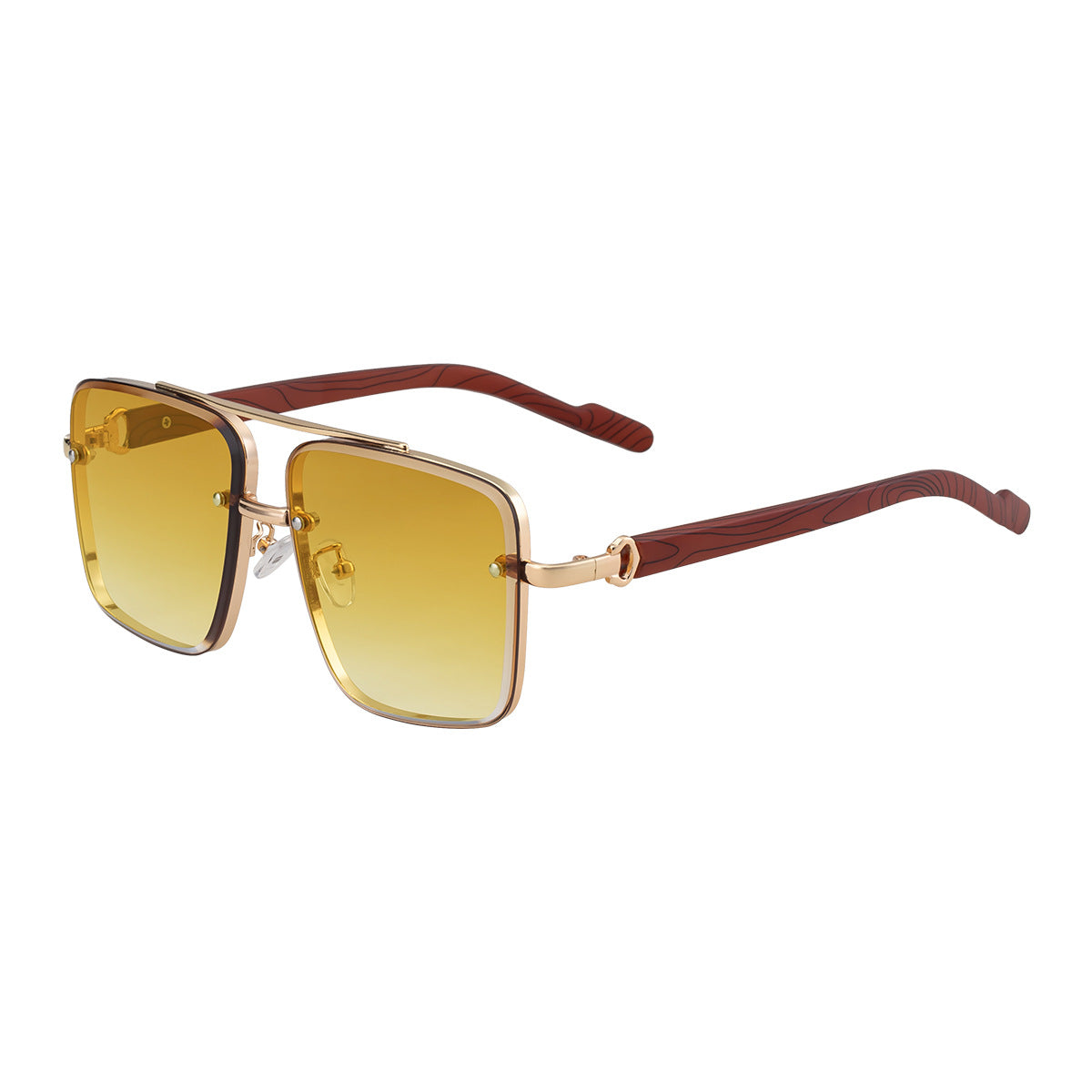 2025New European and American Fashion Square Frame Sunglasses for Men Retro Imitation Wood Grain Temple Double Bridge Sun Protection Sunglasses for Men