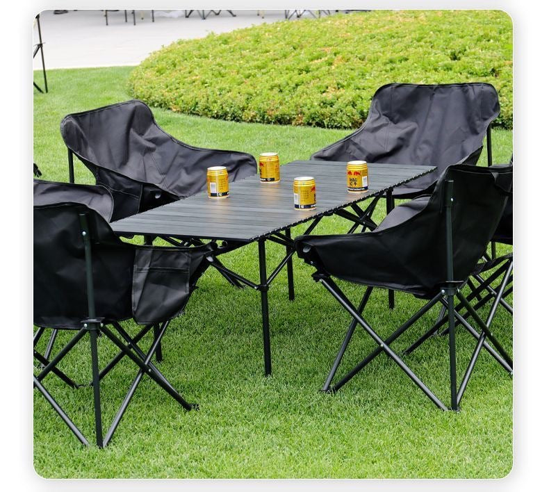 Camping Table and Chair Set Egg Roll Table Folding Chair with Backrest Moon Chair Kermit Chair Table Outdoor Camping