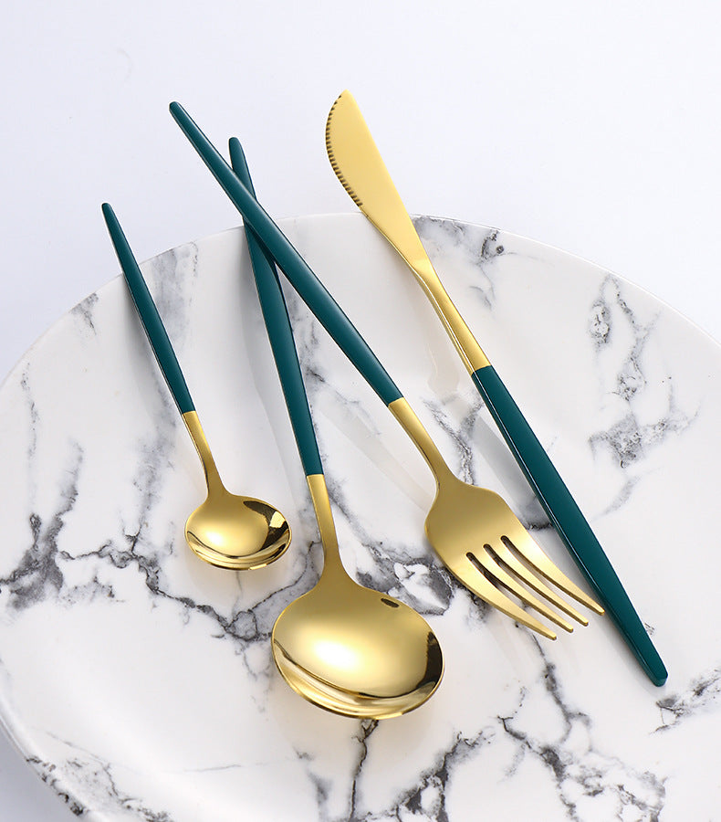 Hot-selling Portuguese Stainless Steel Tableware24Set of Western Dining gold Steak Knife Fork Spoon Gift Box Set