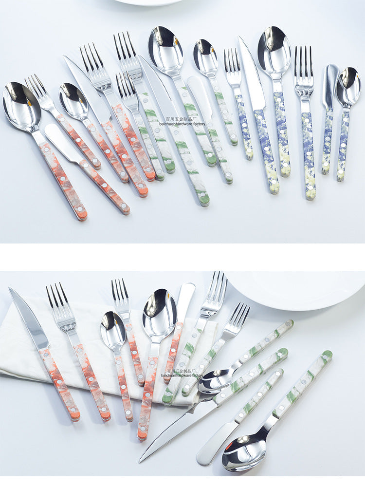 Marble Handle Western Tableware Set ABS Butter Fork Spoon Clip Handle Cheese Knife Dessert Chopsticks Spoon Fork