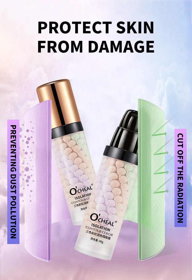 Three-Color Rainbow Isolation Cream Natural Brightening Isolation Cream Primer Bird Drool Spiral Three-Color Primer