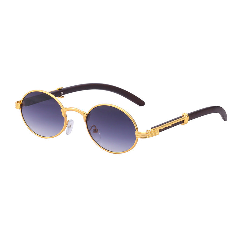 Vintage Small Frame Glasses for Women Imitation Wood Grain Oval Frame Sunglasses for Men Trendy Anti-Glare Sunglasses sunglasses