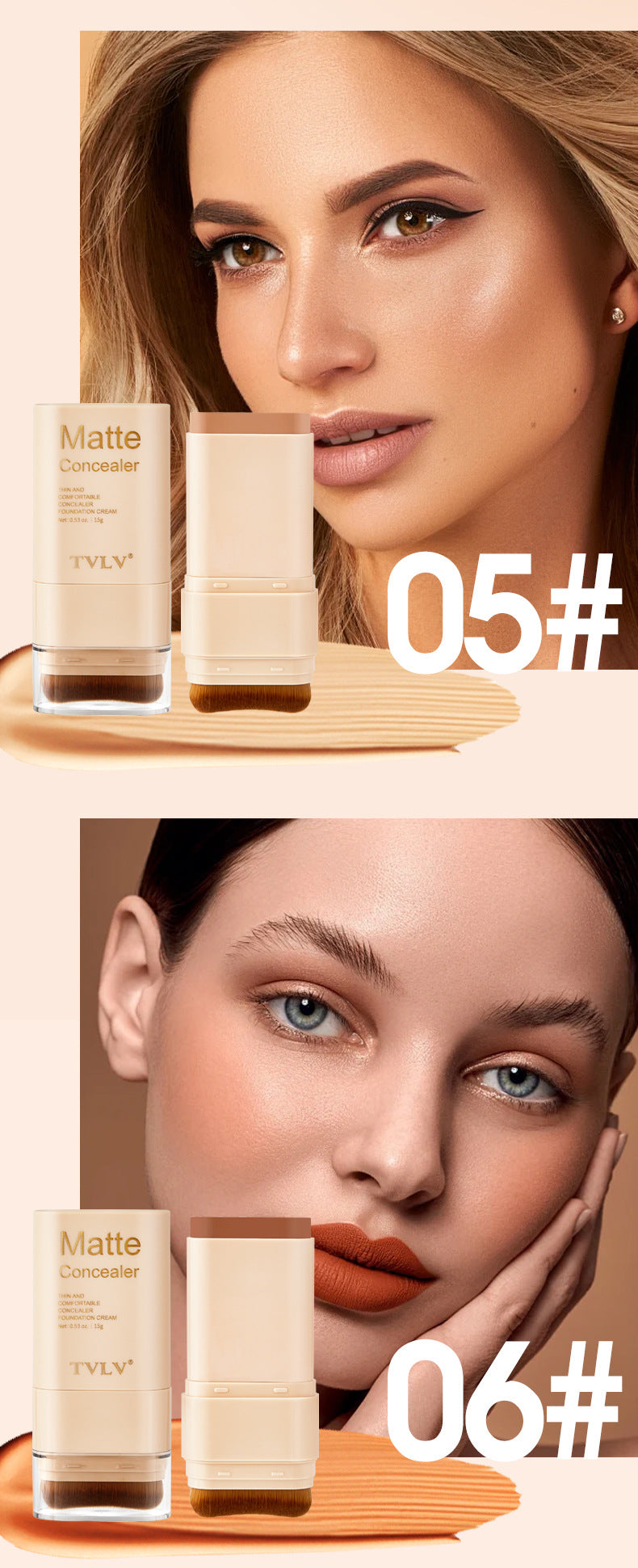 TK Specialized Flawless Dual-Head Eraser Foundation Stick Water Glossy Skin Concealer Long-Lasting with Brush Head Hydrating Makeup Remover