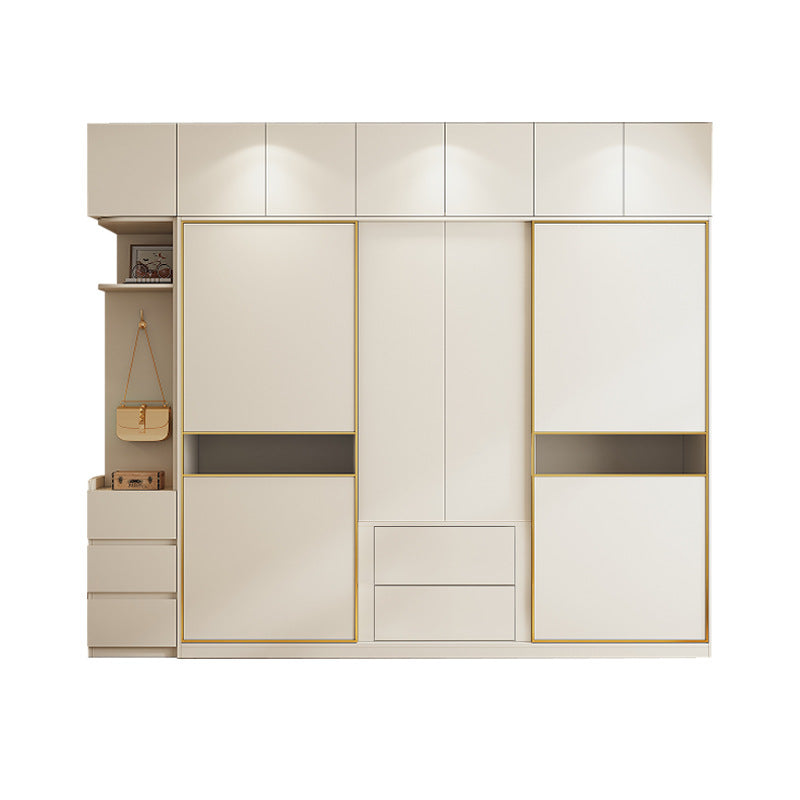 One Door to the Top Solid Wood Sliding Door Wardrobe Modern Simple Home Master Bedroom Sliding Door Large Wardrobe Cream Style