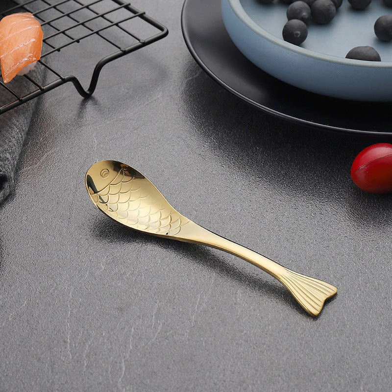304Stainless Steel Spoon Cooking Restaurant Spoon Pickled Fish Spoon Cartoon Spoon PVD Titanium-plated Colorful Fish Tail Cute Spoon