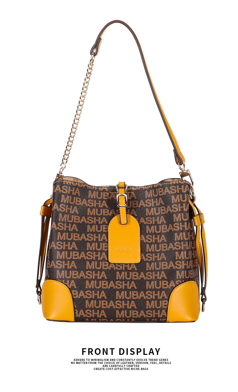 2024Summer New Trendy Fashion Vintage Bucket Bag Retro Style Single Shoulder Crossbody Printed Chain Handbag for Women
