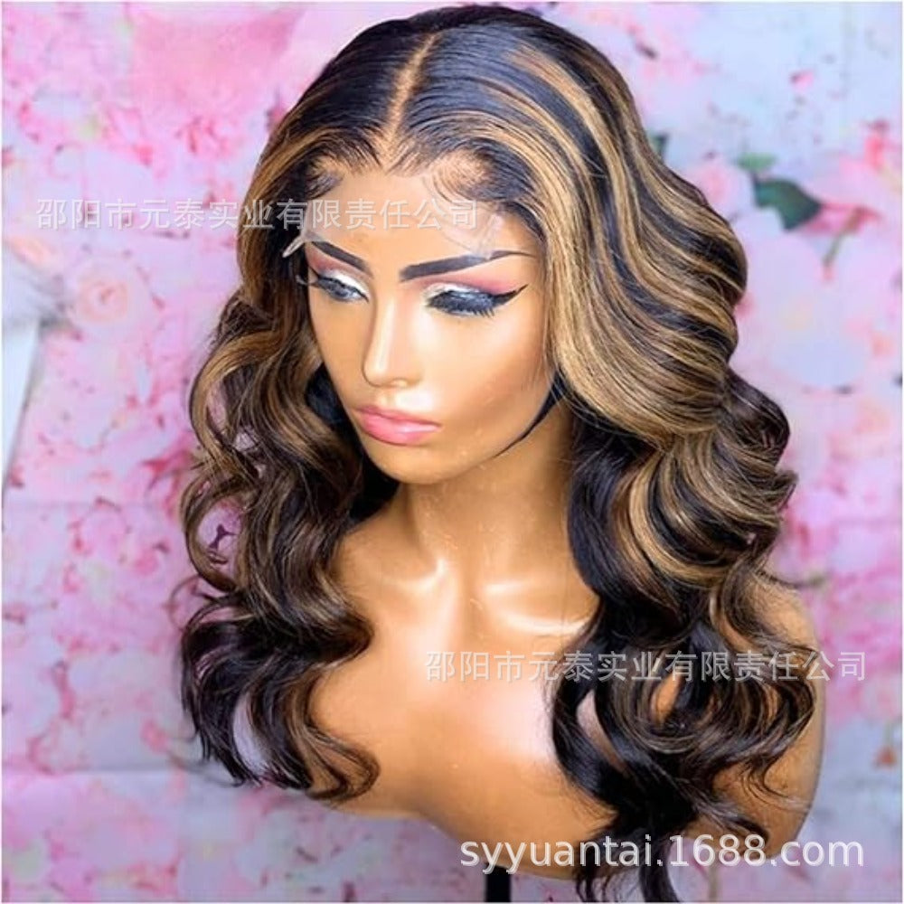 Style Gradient Long Curly Wig for Women Piano Color Wig Export Headpiece13*4*1Slightly Curled Headband Style