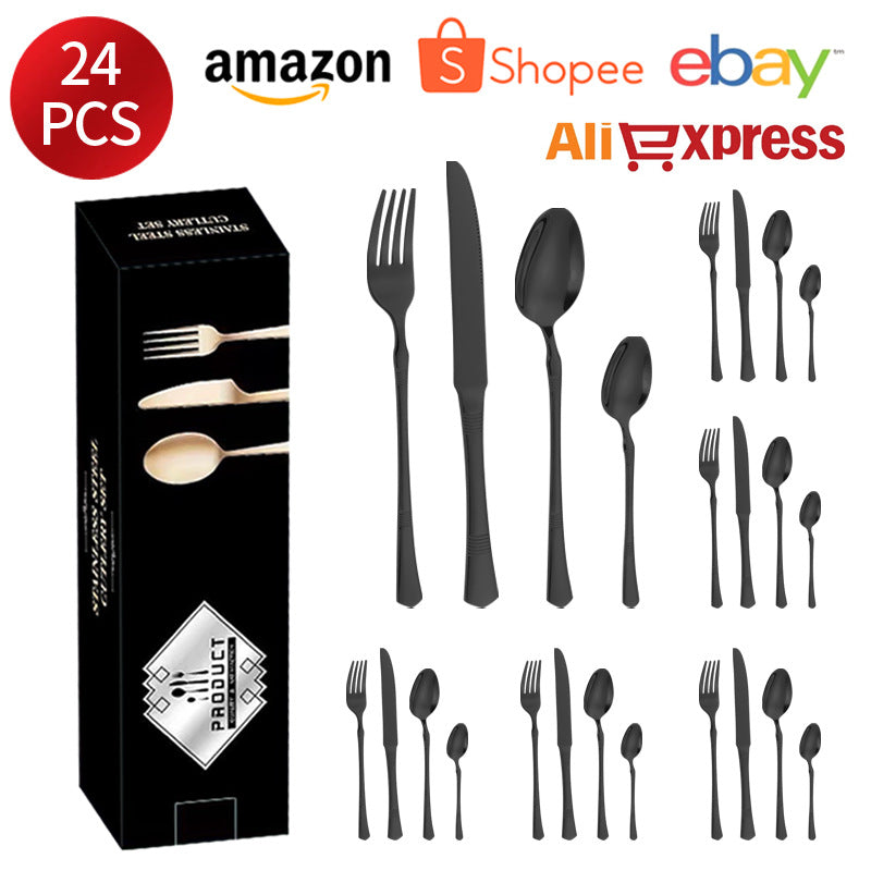 Stainless Steel Cutlery Western Steak Knife and Fork6Restaurant Crown Knife, Fork, and Spoon for One Person24Piece Suit