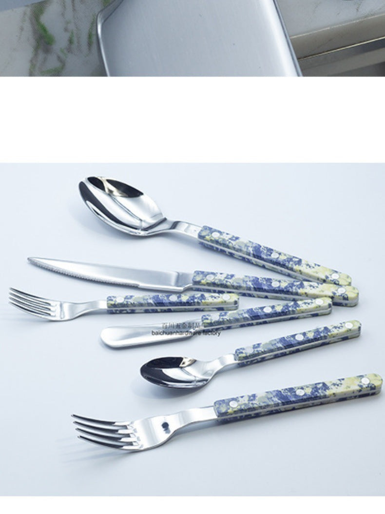 Marble Handle Western Tableware Set ABS Butter Fork Spoon Clip Handle Cheese Knife Dessert Chopsticks Spoon Fork