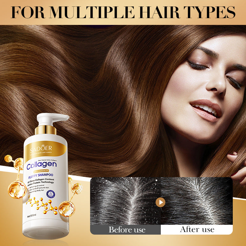 Collagen Anti-Dandruff Shampoo500ml SADOER Smooth Clean Fluffy Shampoo Wholesale