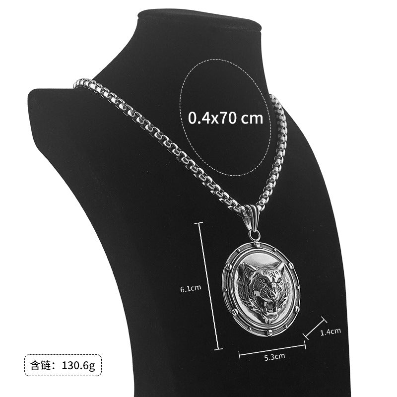 Domineering Personality Tiger Stainless Steel Pendant Titanium Steel Trendy Cool European and American Hip-Hop Animal Round Pendant Necklace Wholesale
