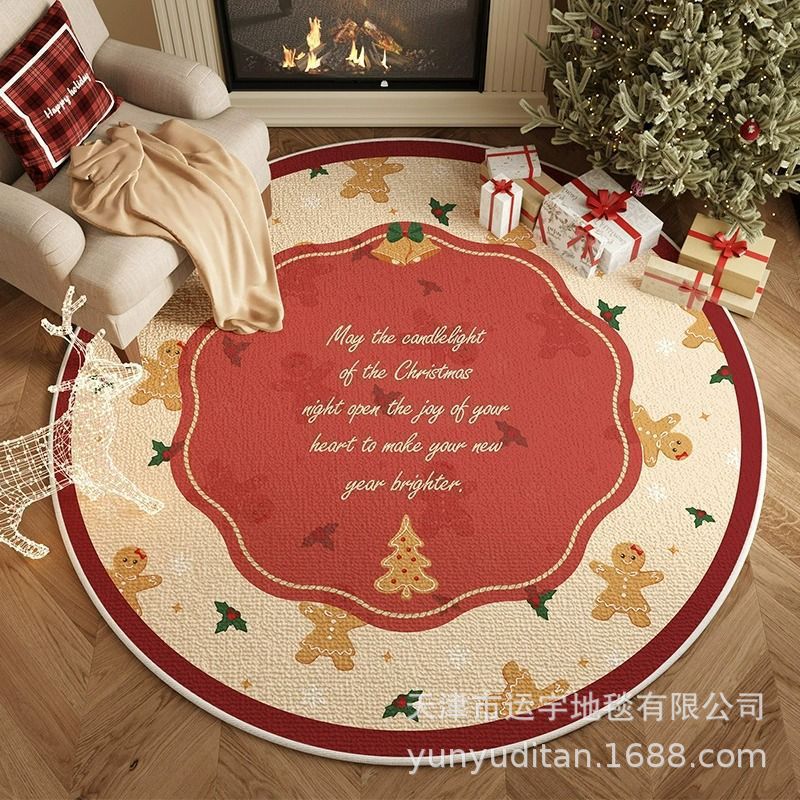 American Christmas Decoration Round Floor Mat Bedroom Living Room Non-Slip Foot Mat Carpet Manufacturer Can Label and Ship on Behalf