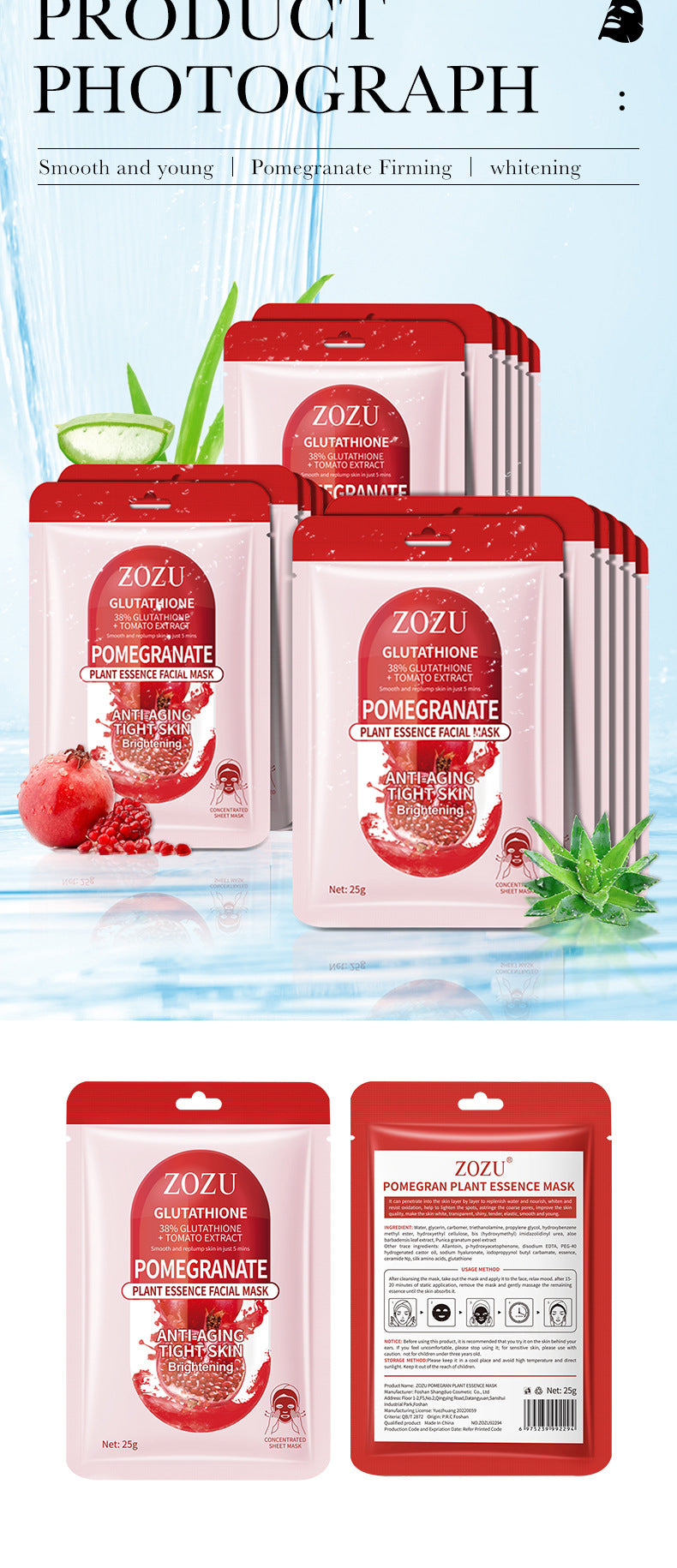 Cross-border Plant Face Mask25g ZOZU Hydrating and Moisturizing Red Pomegranate Nourishing Export Manufacturer Wholesale