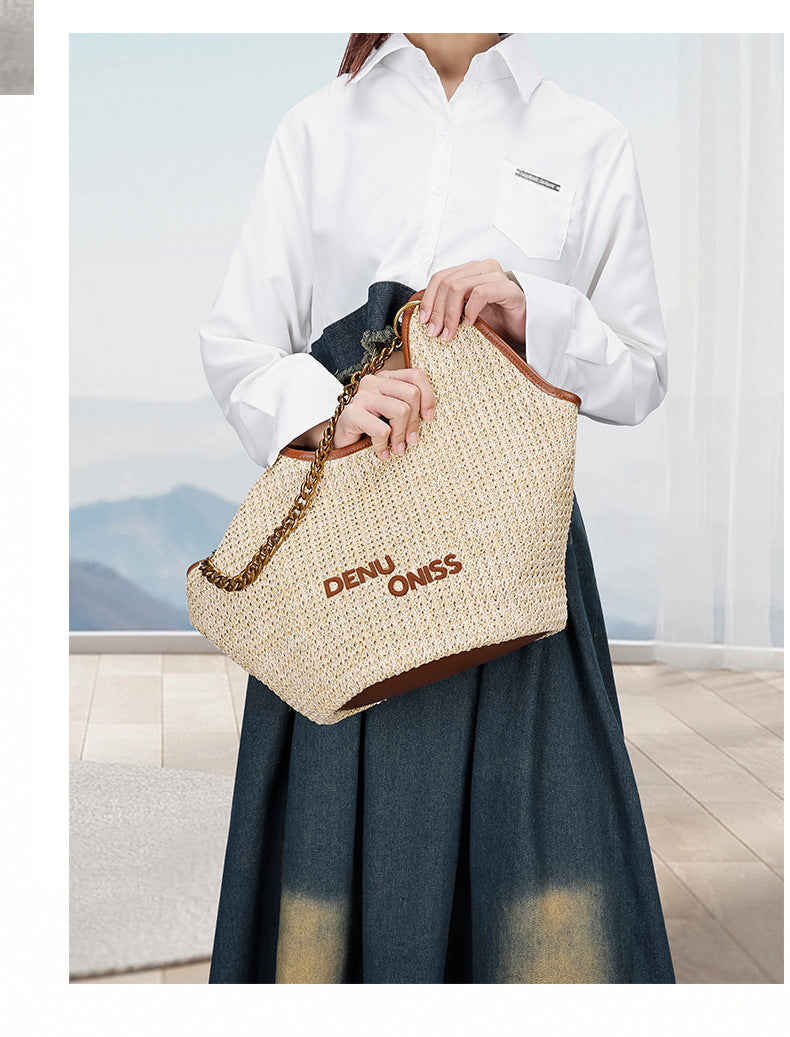Straw Bag Large Capacity Fashion Women's Bag New Handmade Woven Tote Bag Vacation Style Beach Women's Bag