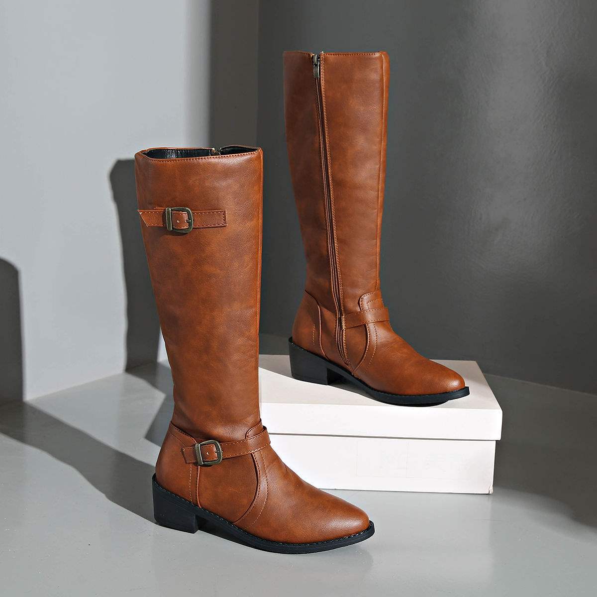 European and American Style Long Boots for Women Riding Boots2025New straight-leg boots mid-heel Martin boots knee-high boots