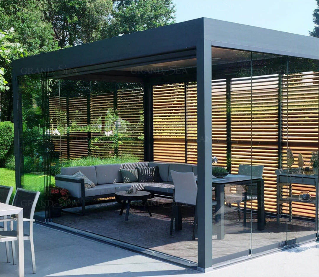 Waterproof Pergola Leisure Garden Motorized Louvered Roof Aluminium Outdoor Bioclimatic Pergola Aluminum