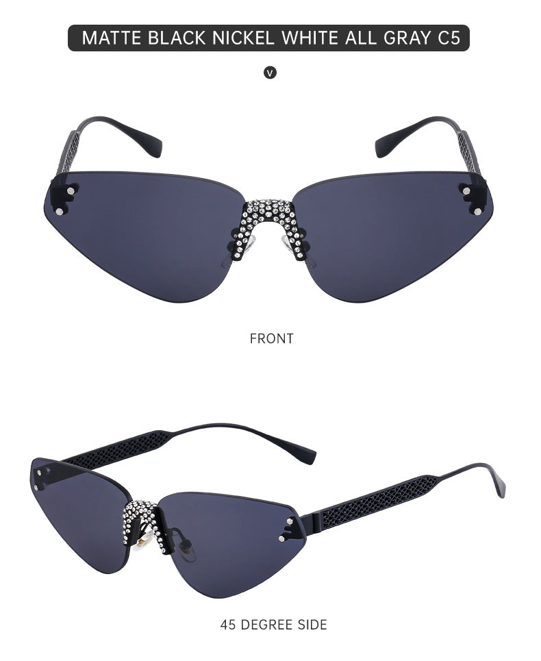 New European and American Fashion Frameless Sunglasses with Rhinestones for Women Outdoor Street Style Sunglasses Women Sun Protection Wholesale shades