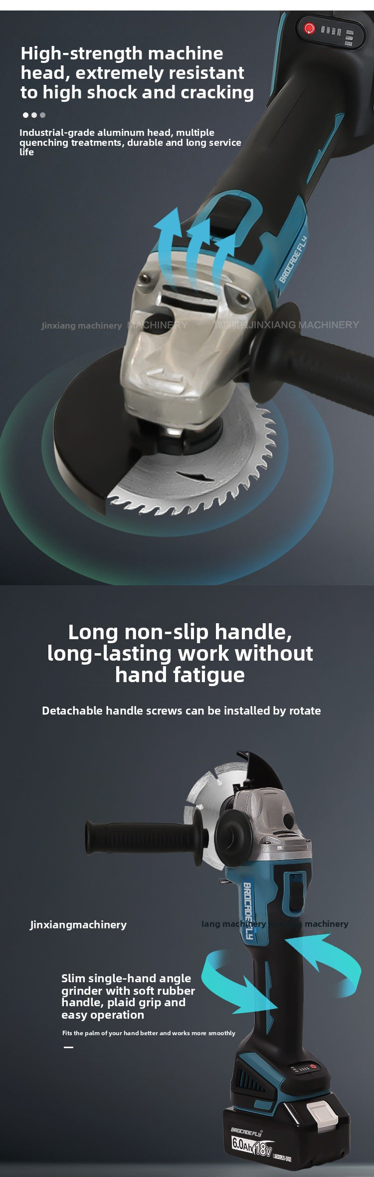 Multifunctional Lithium Battery Brushless Electric Angle Grinder Polisher Cutting Machine Rechargeable Durable Grinding Machine Electric