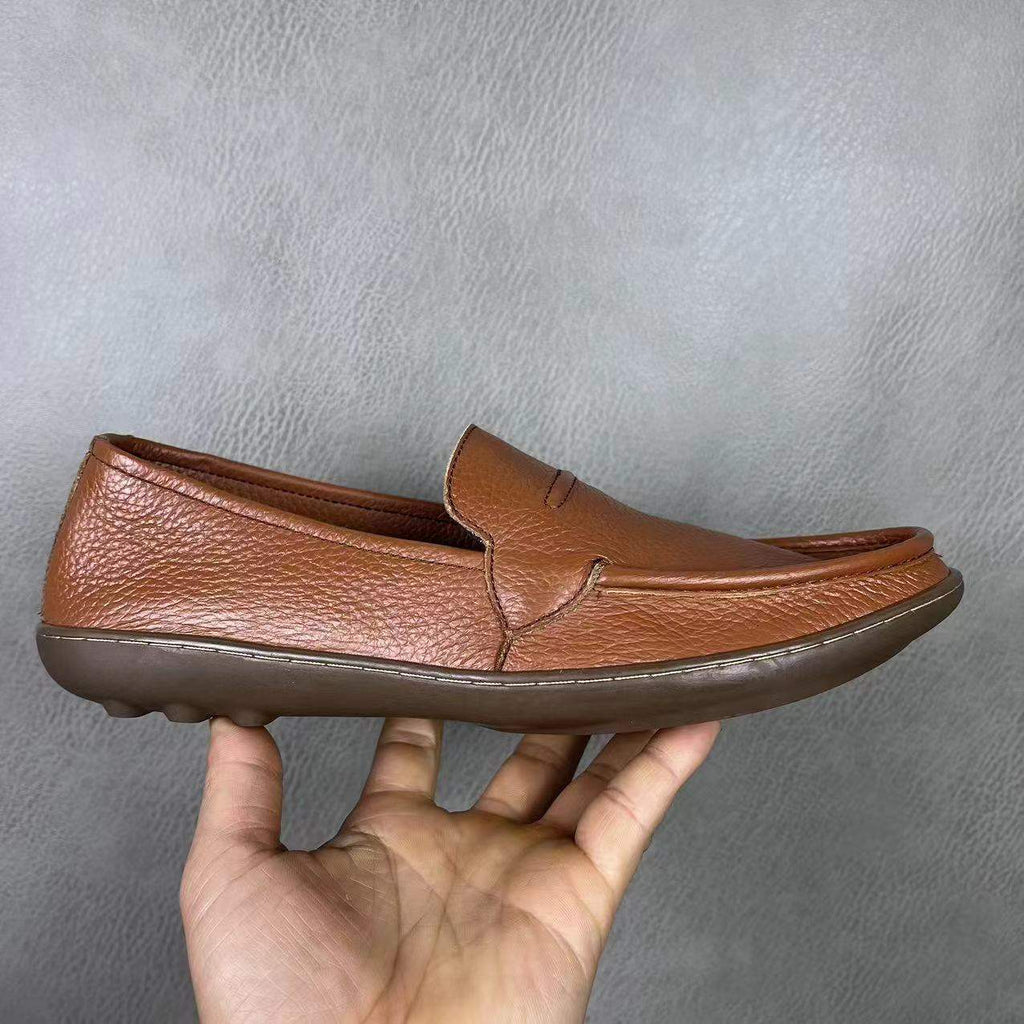 Summer Single Layer Casual Leather Shoes Soft Sole Soft Surface Lightweight Slip-On Lazy Shoes Youth Cowhide Sole Breathable Shoes for Men