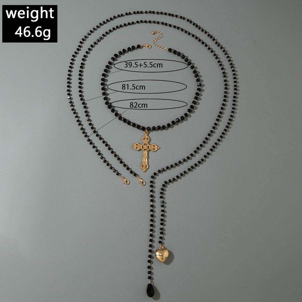 European and American Fashion Jewelry Beaded Tassel Double Layer Long Necklace Elegant Multi-layer Wear Y Type Necklace Ornament