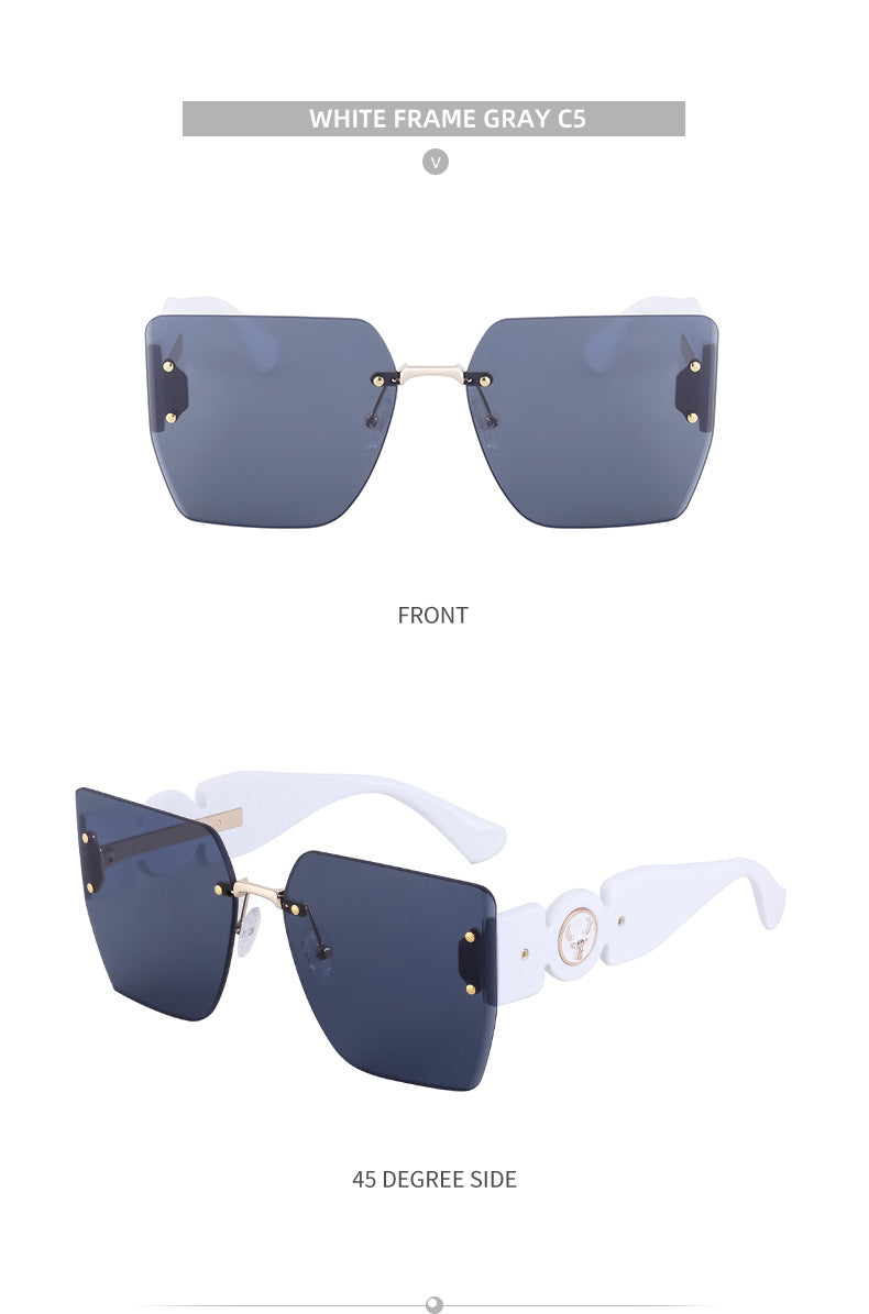 European and American Fashion Square Frame Sunglasses for Women, Trendy Rimless Cut Edge Sun Protection Sunglasses for Women sunglasses