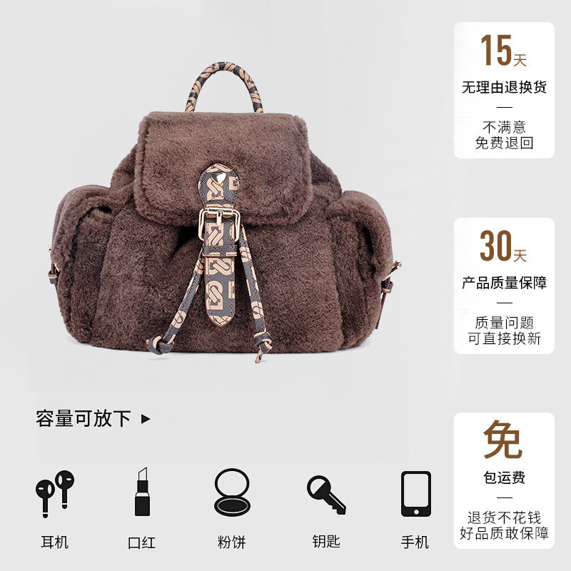 Korean Version Commuting Versatile Casual Mini Backpack Autumn Winter New Plush Double Shoulder Bag for Female Students Class Bag