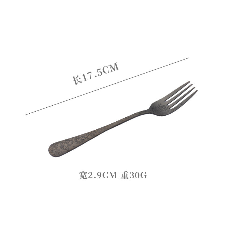 Vintage Pattern National Trend Stainless Steel Cutlery Set Five-Piece Set Western Steak Knife Fork Spoon Dessert Spoon Fork