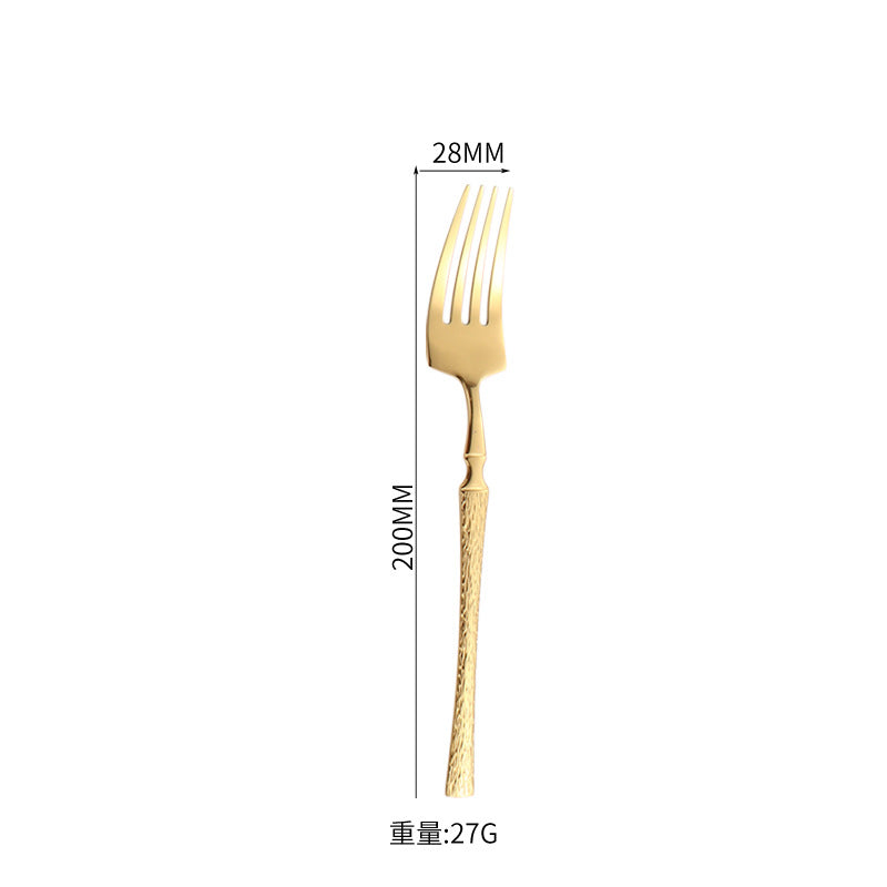 410Stainless Steel Cutlery Hotel Restaurant Hammered Knife Fork Spoon Set Western Small Waist Bark Pattern Steak Knife Fork