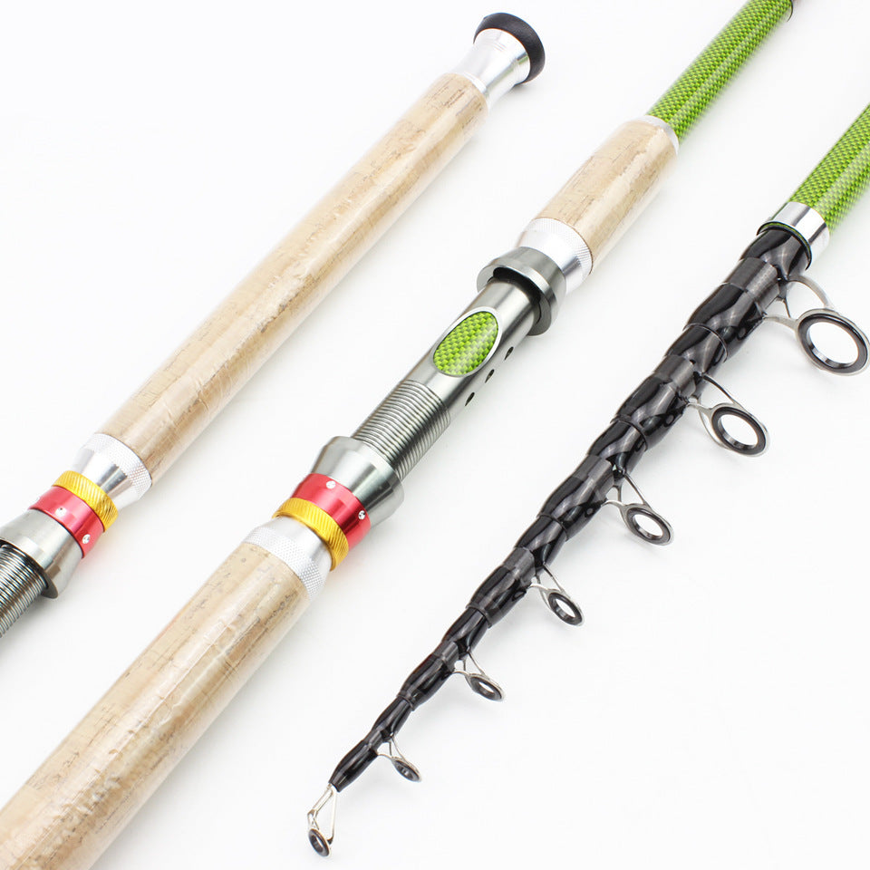 A Long Casting Telescopic Lure Rod with Long Wooden Handle, Sea Rod, Rock Fishing Rod, Carbon Fiber Carp and Bass Rod MH Tune