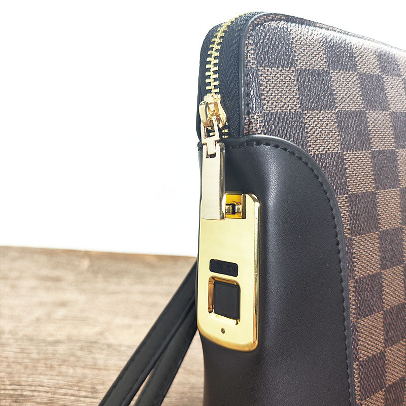 Fingerprint Lock Clutch Bag Large Capacity Business Men's Genuine Leather Handheld Luxury Woven Clutch Portable Fingerprint Unlock