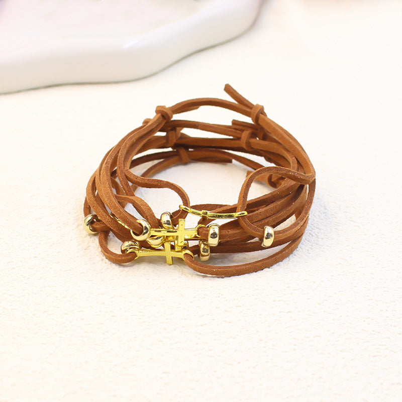 Colorful Cord Gold Bead Bracelet for Women Friendship Gift Simple Stretchable Velvet Cord Set Cross Braided Bracelet