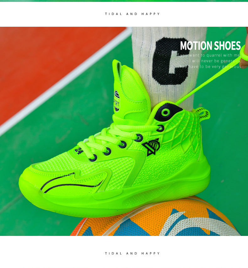 Children's Shoes Breathable Mesh Water-Resistant Sports Shoes for Teenagers Wear-Resistant Shock-Absorbing Non-Slip Professional Training Basketball Shoes