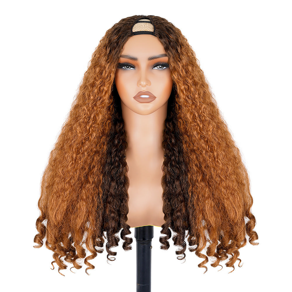 Ginger Orange V part Yaki Wig  Synthetic  Wig Cross-border African Synthetic Fiber Fake