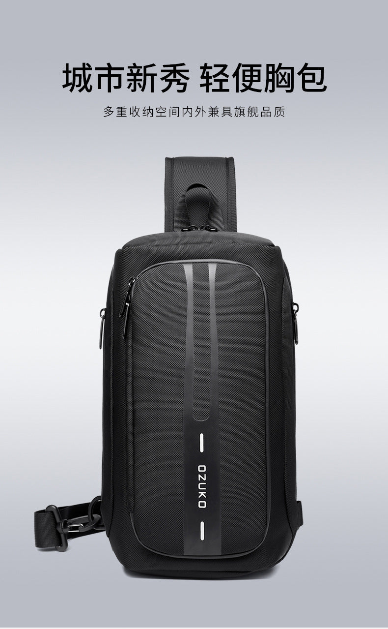 OZUKO Men's Functional Chest Bag Waterproof Crossbody Bag Multifunctional Shoulder Bag Outdoor Sports Large Capacity Trendy Bag