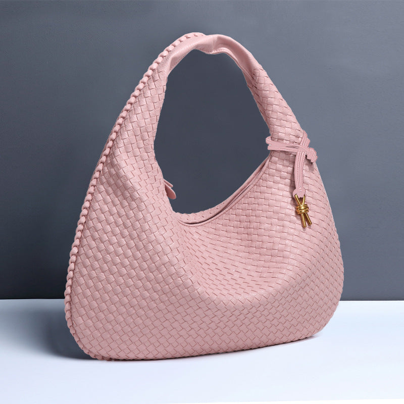 European and American New Crescent Women's Bag Fully Handwoven Handheld Dumpling Bag Fashionable Versatile European and American Style Single Shoulder Underarm Bag