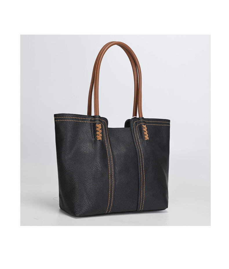 Korean Style2024New Fashionable and Elegant Simple Tote Bag Retro Large Capacity Mother-Daughter Bag for Women Shoulder Handbag Commuting