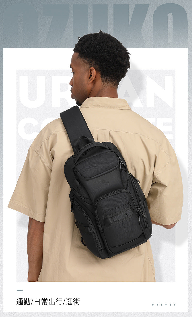 OZUKO Men's Chest Bag Waterproof Large Capacity Multifunctional Crossbody Bag Trendy Portable Lightweight High-end Feel Single Shoulder Bag